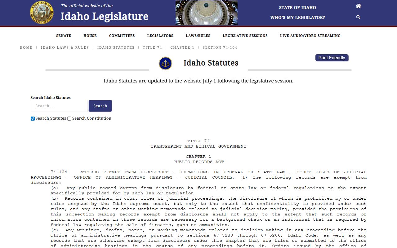 Jefferson County County Clerk Idaho public records exemptions