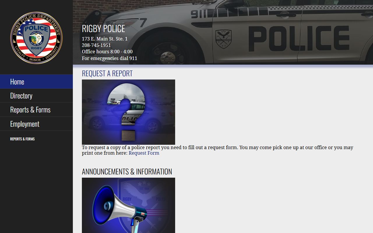 Jefferson County arrest records Rigby Police Department