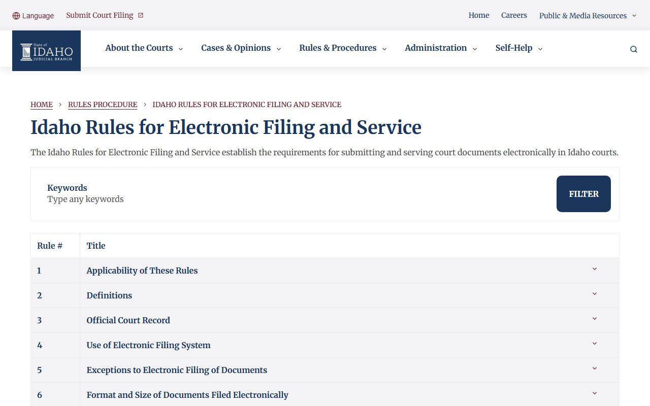 Jefferson County court records Idaho electronic filing rules