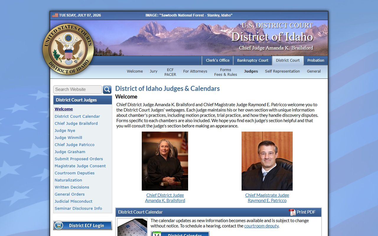 Jefferson County District Court records federal judges and calendars distinction
