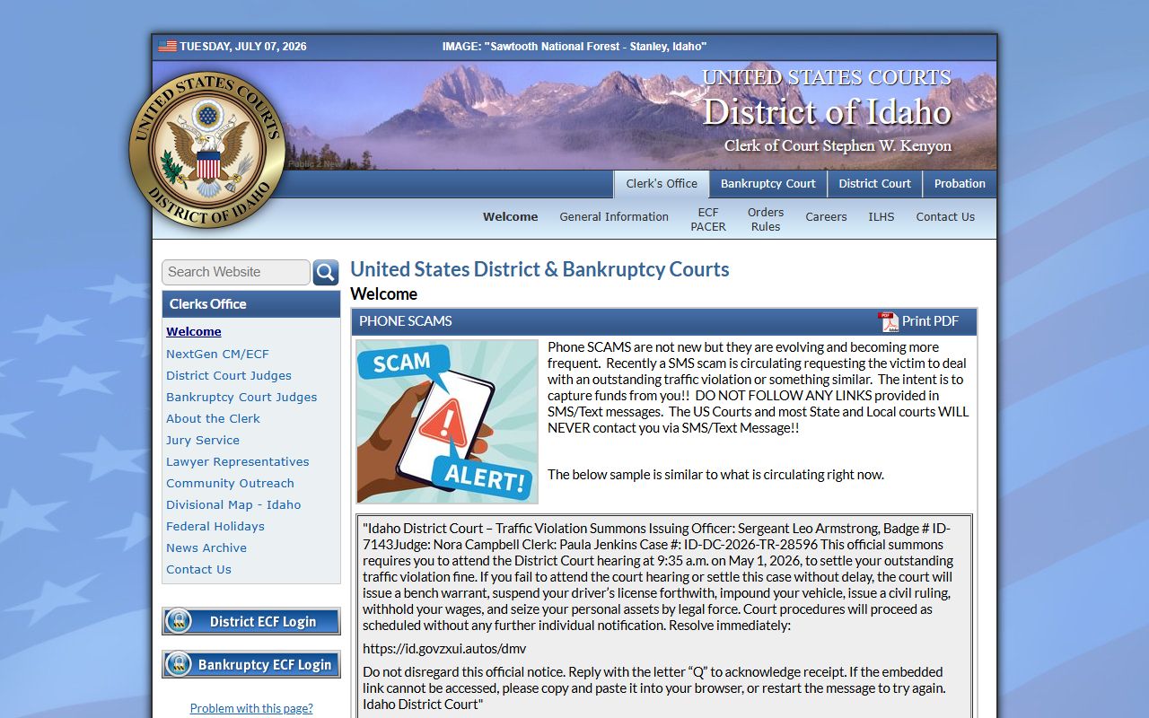 Jefferson County District Court federal District of Idaho distinction