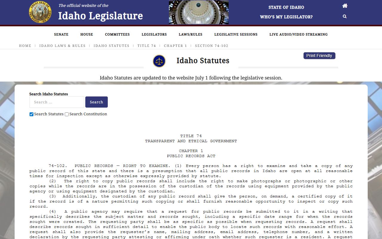 Jefferson County court records Idaho public records statute