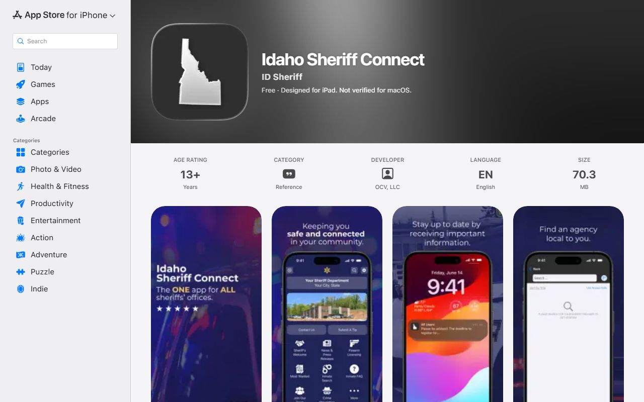 Jefferson County inmate records Idaho Sheriff Connect app listing